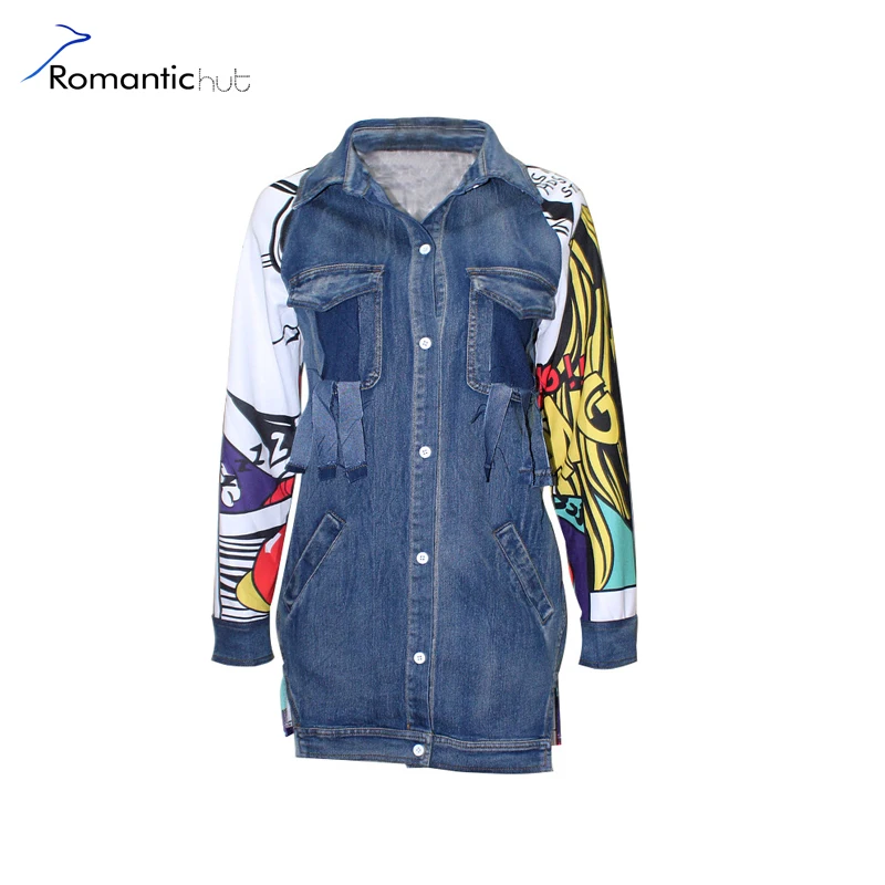 Новинка 2017 года Демисезонный топ с длинными Джинсовые куртки Лоскутная