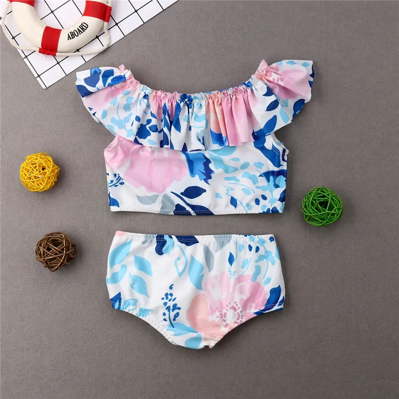 2019 New Summer Kids Baby Girls Swimsuit Swimwear Floral Ruffles 2Pcs Swimming Bikini Bathing Suit Beachwear | Спорт и развлечения