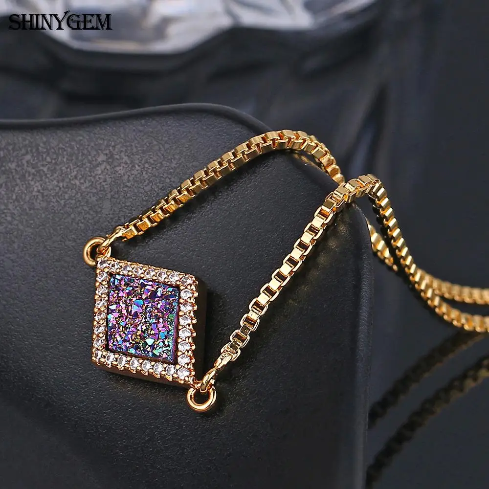 Женский браслет с натуральным камнем ShinyGem блестящий Радужный Браслет фианитами