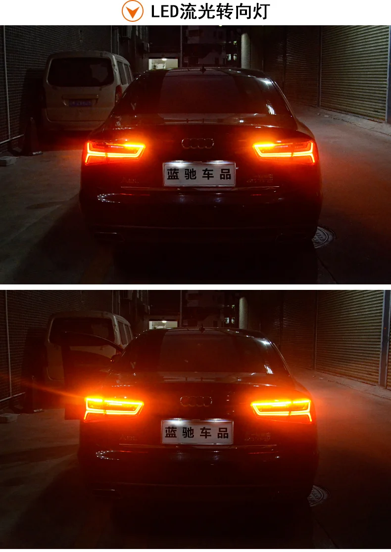 BiNFU Тюнинг автомобилей для Audi A6 задние фонари 2012- для A6 сзади светодиодные дневные ходовые огни+ Динамический отложным воротником+ Тормозная+ Rever+ сзади туман фонарь AS