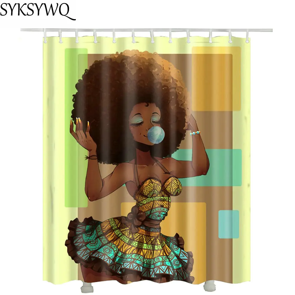 African American shower curtain fabric 2018 new hot sale drop shipping waterproof polyester bathroom with rings | Дом и сад
