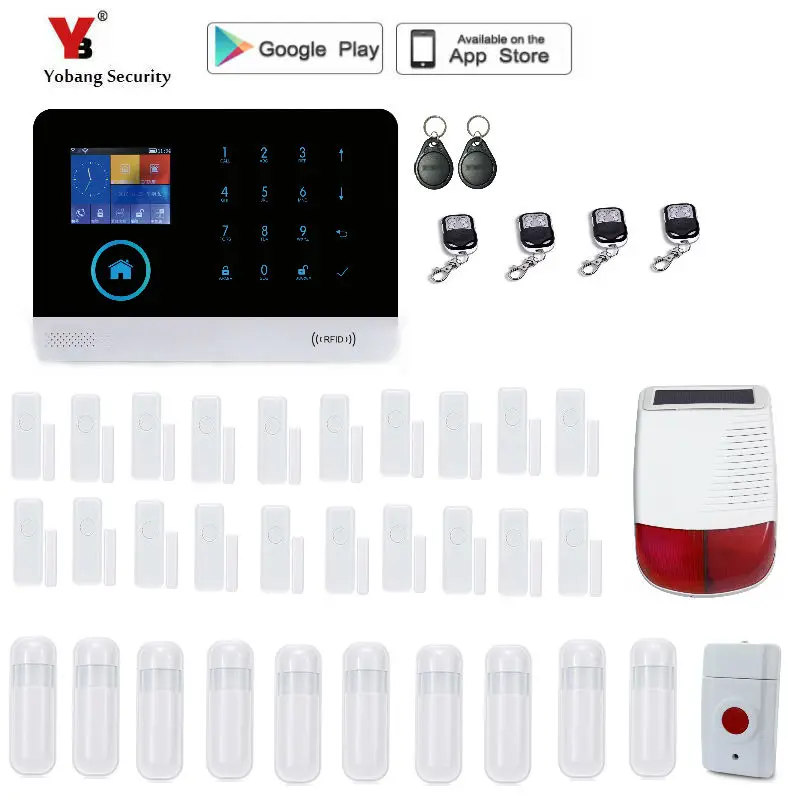

Yobang Security Wireless GSM&WIFI Smart Home Security Alarm Systems Kits Wireless Outdoor solar Siren with APP Control