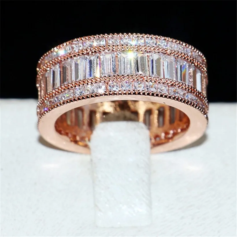 Роскошные ювелирные изделия 20ct 6*10 мм полный 5A камень циркон проложить Установка 10kt белый Золотое покрытие коктейль кольцо диапазона для для мужчин Для женщин подарок - Цвет основного камня: Золотой