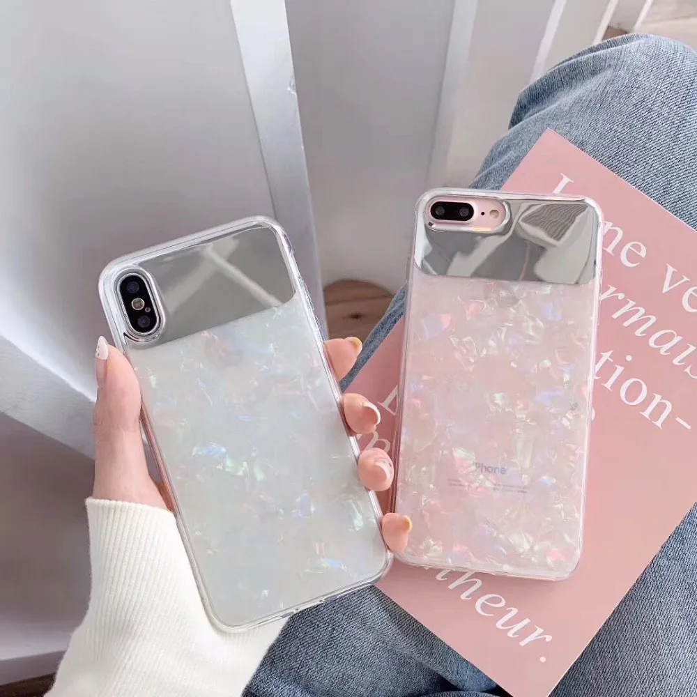 LACK модный цветной зеркальный чехол для телефона с раковиной для iphone 7plus 6 6S 8 X милый мягкий чехол s для iphone XR XS Max чехол для телефона