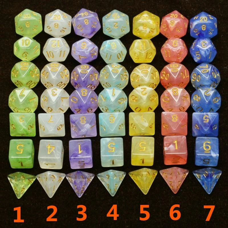 7 шт./компл. многогранные кости d& d4 d6 d8 d10 d% d12 d20 многогранные TRPG игры Подземелья и Драконы rpg игра в кости
