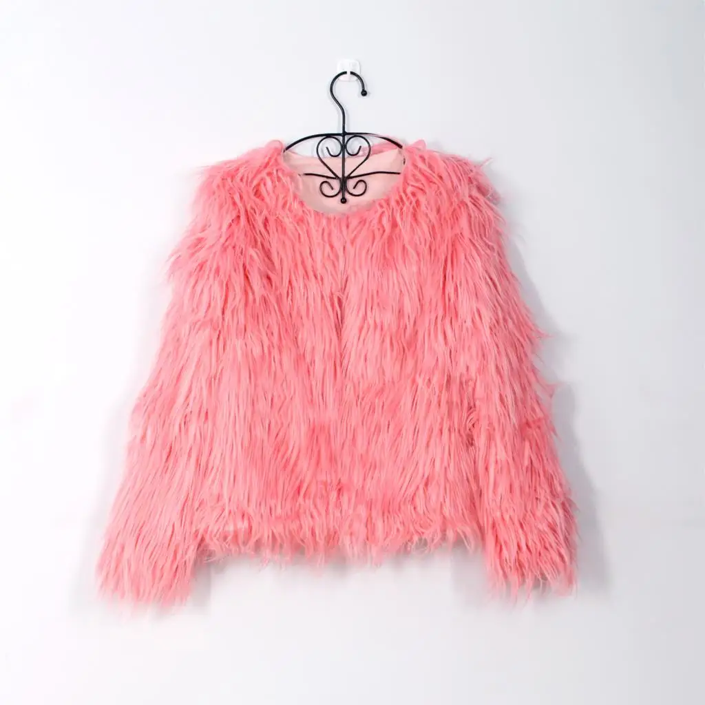 bright pink Размера плюс плавающих волос куртка пальто с искусственным мехом Для женщин меховое пальто с имитацией меха из искусственного лисьего куртки Вечерние меха теплое пальто - Цвет: bright pink