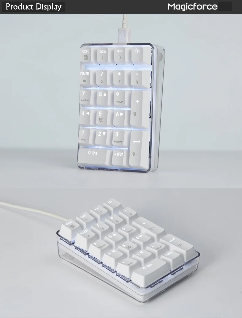 Все новые Magicforce Crystal 21 ключ USB Проводная Механическая клавиатура внешняя официальная цифровая клавиатура Cherry, Gateron Механическая ось