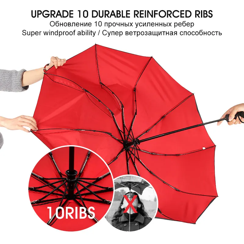 Прочный двойной ветроустойчивый большой зонт от дождя 10 к из стекловолокна для