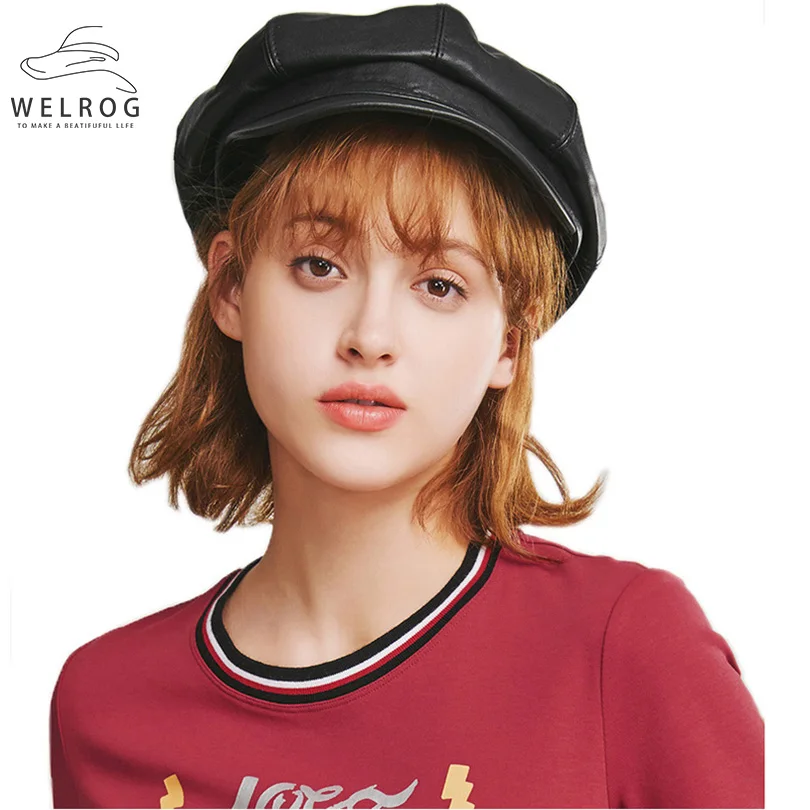WELROG/женские шапки-береты из искусственной кожи с козырьком плоская кепка женские