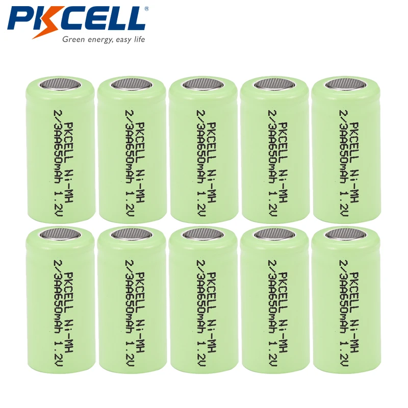 10 шт PKCELL 2/3AA 650mAh NiMh плоский верх аккумуляторная батарея 1,2 V Промышленная