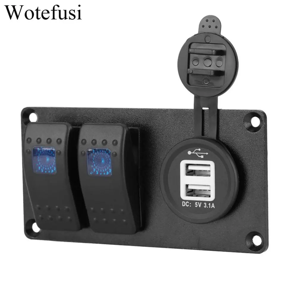 Wtfs 2 Gang LED клавишный выключатель панель Выключатель с 3.1A двойной USB порт для 12 V-24 V