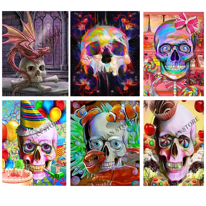Skull flowers 5D diy diamond embroidery full square/round resin mosaic painting cross stitch wedding decor | Дом и сад