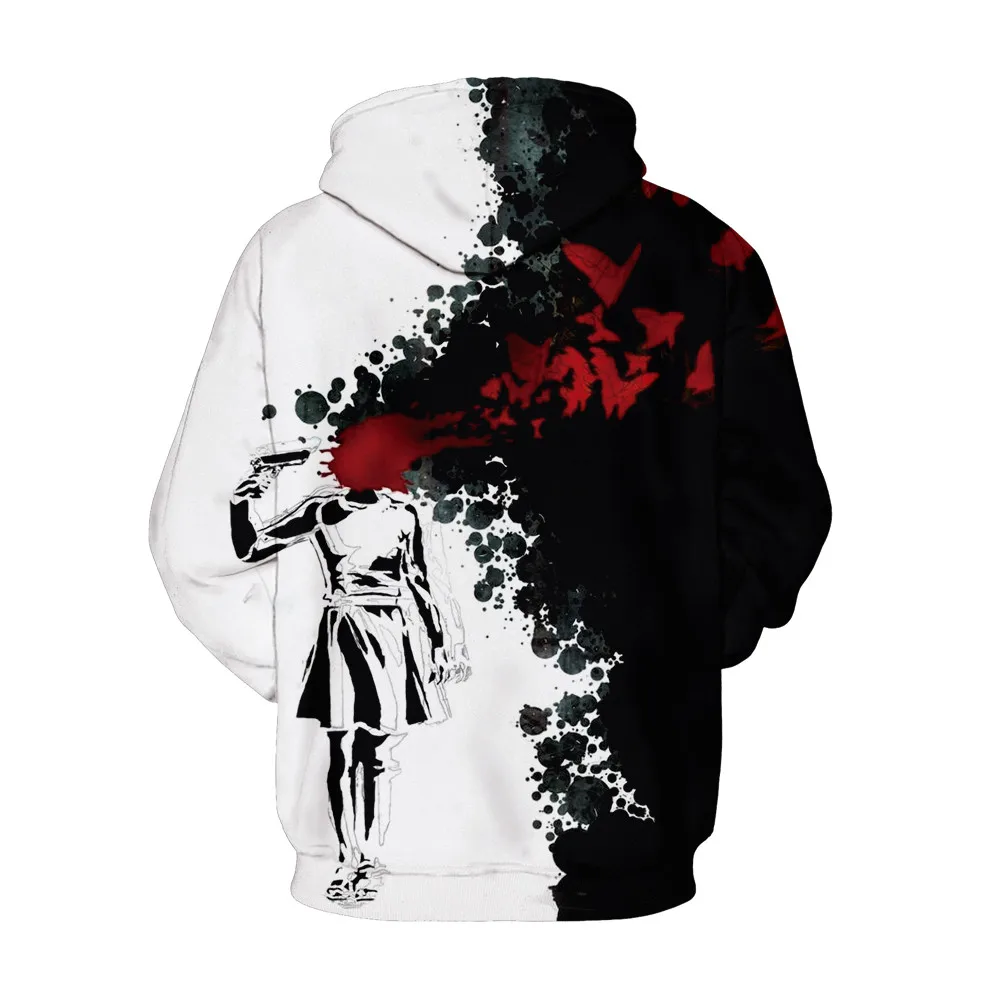New Harajuku Hoodies Black White Men Women 3D Printed Red Blood Hooded Sweatshirts Streetwear Oversized Hoodie | Женская одежда