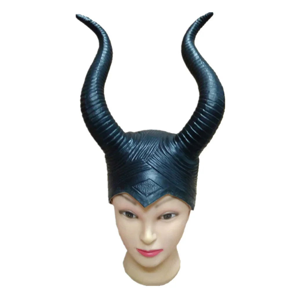 C VEVEFHUANG Хэллоуин косплей Maleficent ведьмы рога шляпа головные уборы маска головные уборы шлем Вечерние черные королева Мода из натурального латекса - Цвет: C