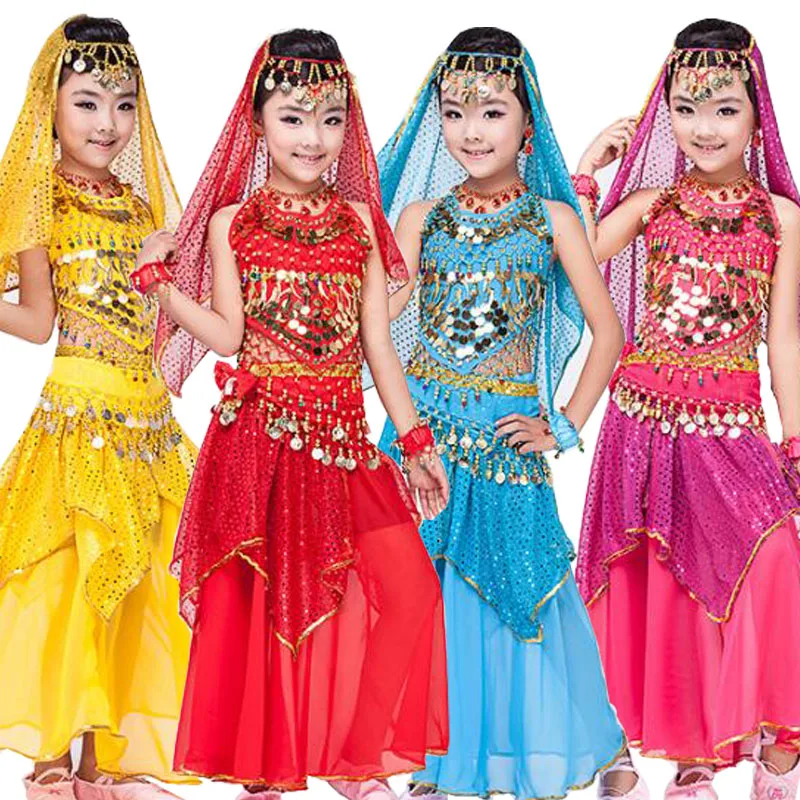 4 предмета (топ + штаны пояс Ручная цепочка) детские костюмы для танца живота