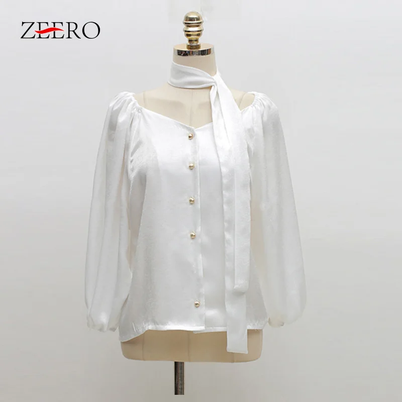 Spring Office Ladies 2 Pieces Set Lantern Sleeve White Blouse + Full Flare Pant Female Suits Elegant Wear to Work Women | Женская одежда