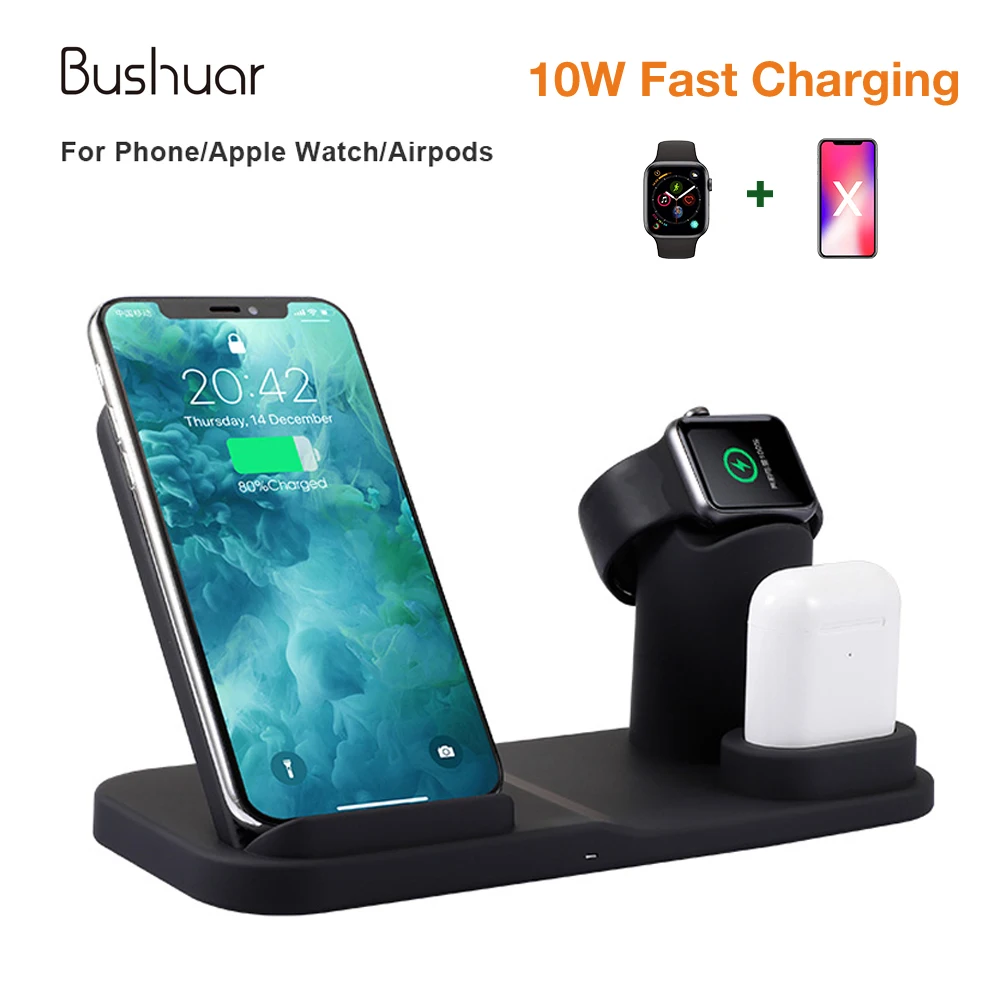Беспроводное зарядное устройство Qi 10 Вт для телефона iPhone 8 X XS Max Apple Watch 1/2/3/4 Airpods