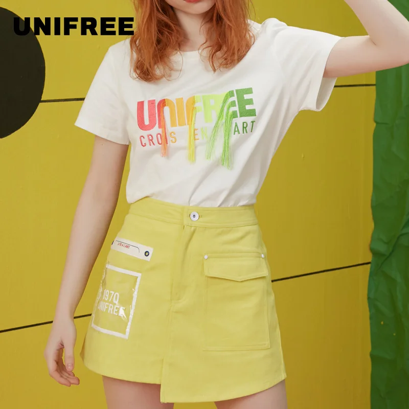 UNIFREE Новинка 2019 года Летняя мини-юбка для женщин модная Асимметричная юбка с