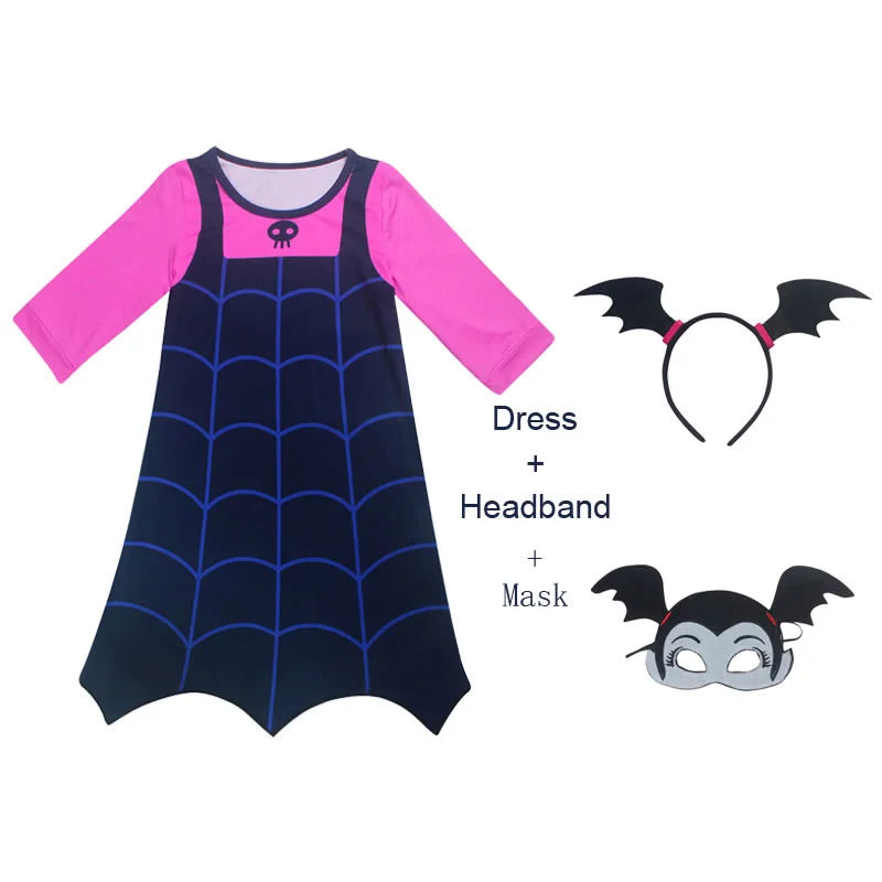 Disfraz Vampirina/костюм для девочек, платье для Хэллоуина, Детская повязка на голову с маской, Эксклюзивное платье для детей, Elza vetement enfant fille, Маскировка