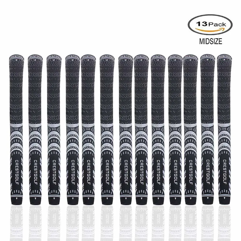 Black CRESTGOLF Golf Grips Midsize 13pcs/Pack Professional Carbon Yarn Golf Irons Grips Golf Club Grips 6 Colors for Choice - Color: Black