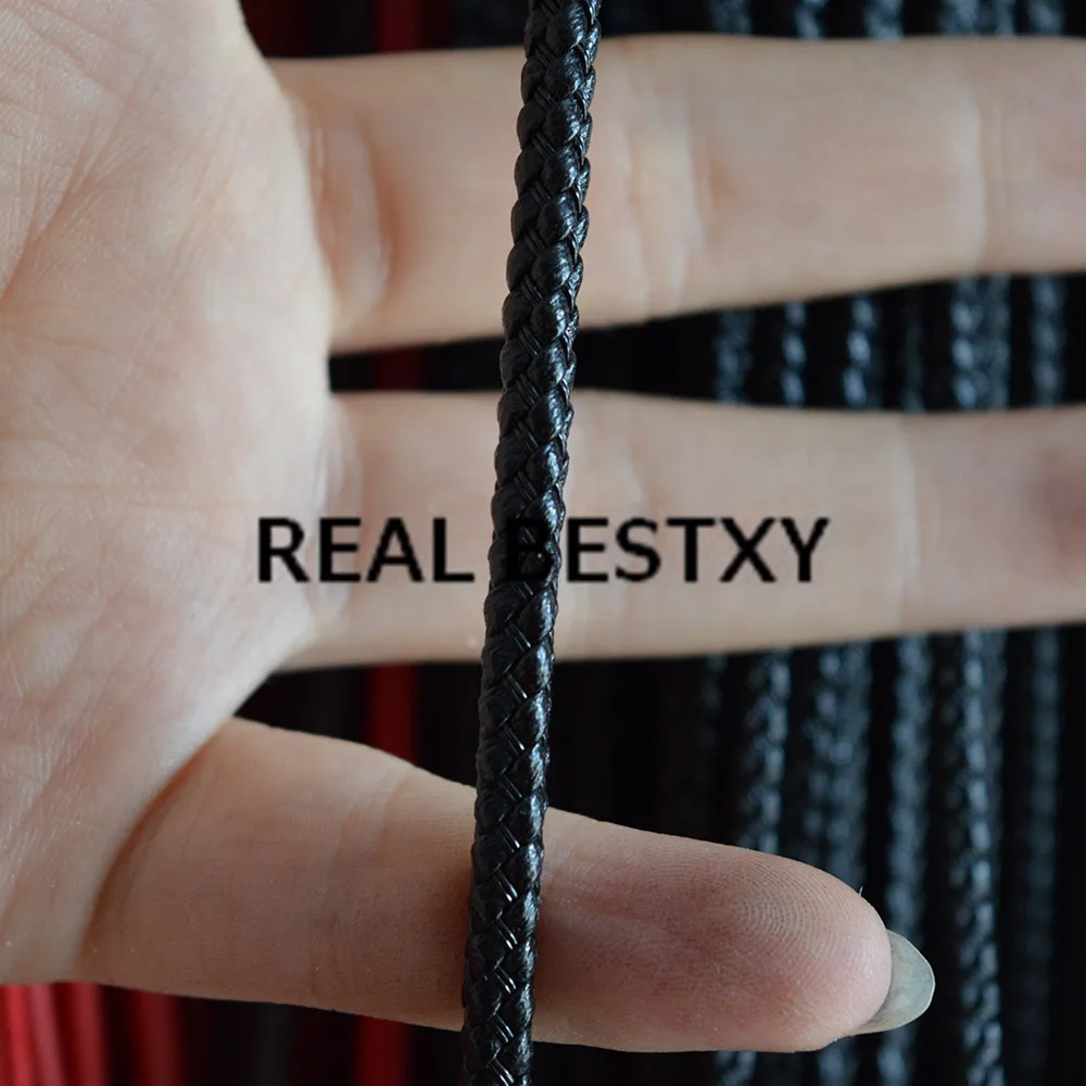 Реальные BESTXY 5 м/лот 4*3 мм черные кожаные шнуры с нитями из нержавеющей стали