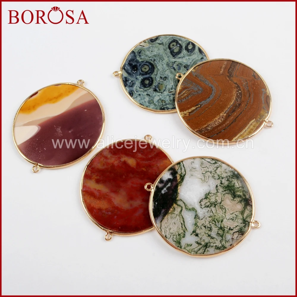 BOROSA 5/10 шт золотой цвет круглый соединительный элемент из агата двойной Bails Drusy