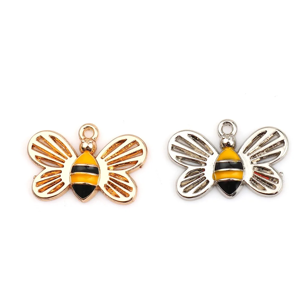 

DoreenBeads Fashion Zinc Based Alloy Pendant Charms Bee Animal Silver Color Gold Black & Yellow Enamel 17mm x 11mm, 20 PCs