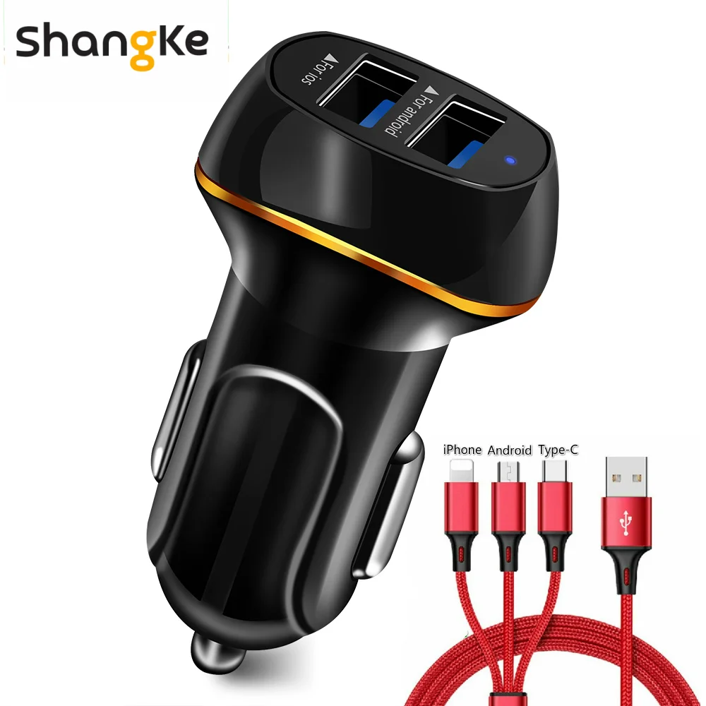 Black package Автомобильное зарядное устройство Shangke, автомобильный прикуриватель, 5 В, 3,1 А, быстрая зарядка, двойной usb-порт, светодиодный, автомобильное зарядное устройство, применимое к смартфону, автомобильное зарядное устройство - Тип штекера: Black package