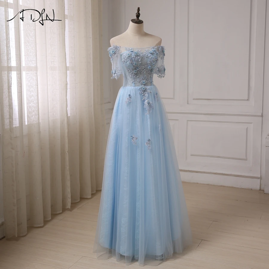 ADLN Robes De Soiree Лодка шеи See хотя платья выпускного вечера аппликация бисером блестки