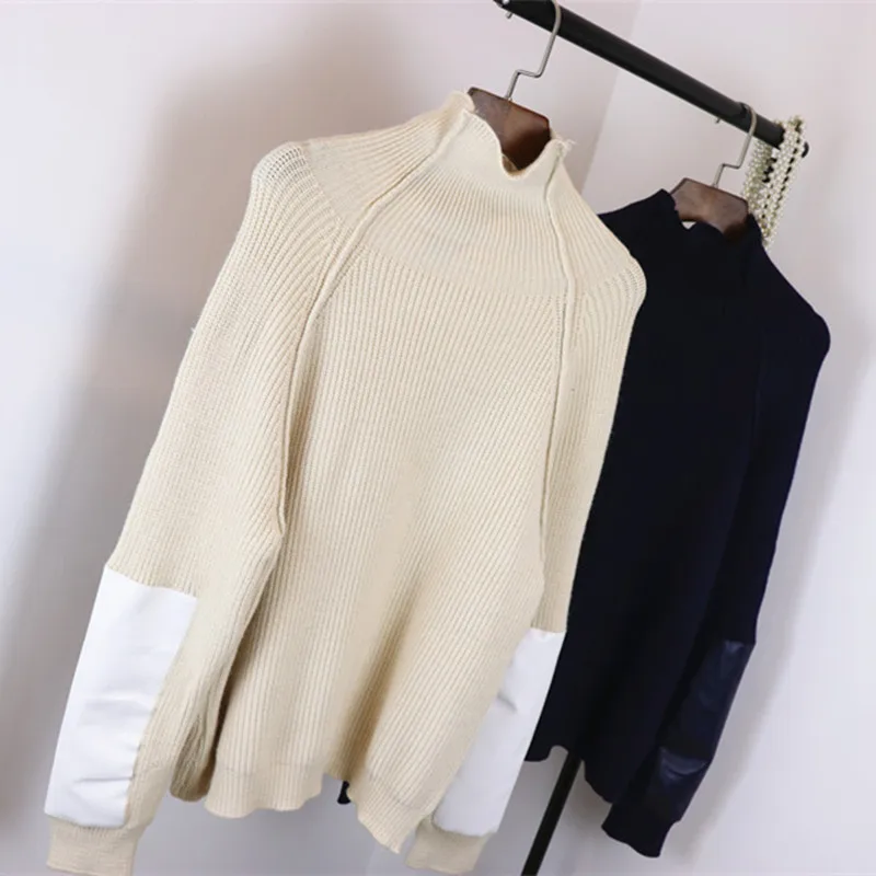 Женский вязаный свитер RUGOD винтажный теплый пуловер в стиле пэчворк с высоким