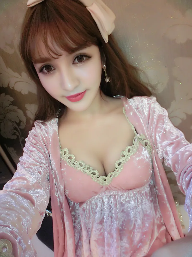 Новинка 2018 бархатная Пижама Женский Сексуальный Комплект из 3 х предметов ночная