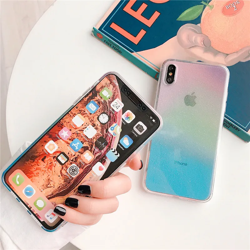 Gradient rainbow Phone Cases For iPhone 6 6s 7 8 X XS max XR Case iridescent Soft Transparent Silicone Clear Back Cover |