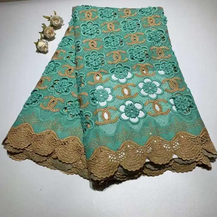 

High Quality African Lace Fabrics Orange Color African Mesh Cord Lace Factory Price Guipure Lace Fabrics For Wedding DFS20