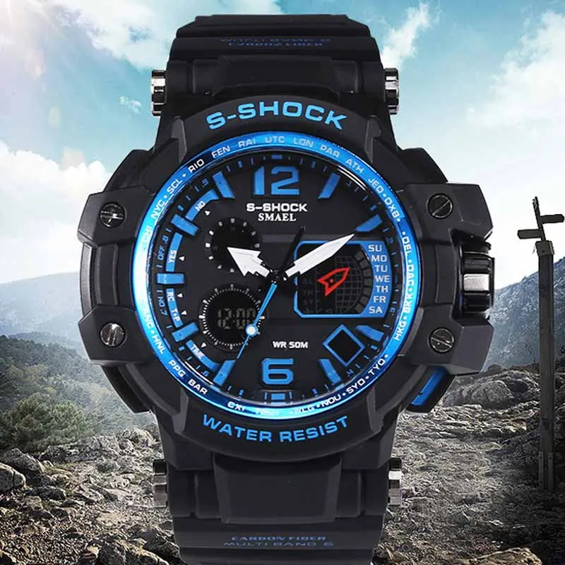 Fashion Men Watch Double Depth Waterproof Shockproof Mountaineering Leisure Watches Outdoor Sports Digital Wristwatches Sale | Наручные