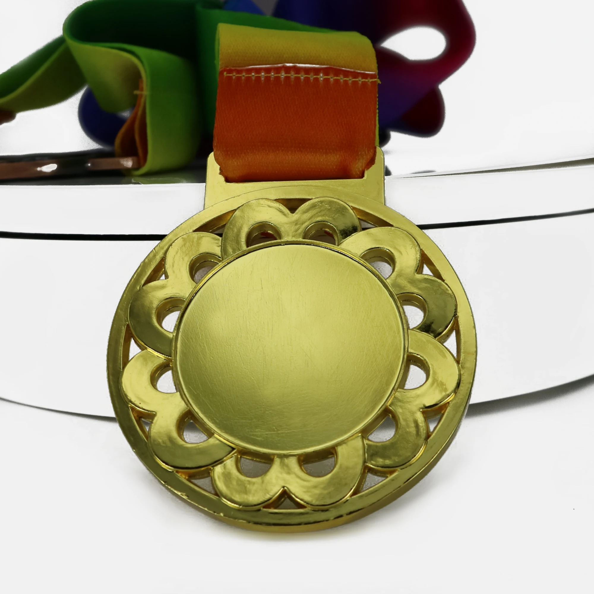 1PCS Dia 65MM Double Middle Blank Gold Color Medals with Colorful Ribbon Soft Ename Lacel Medal Flower | Дом и сад