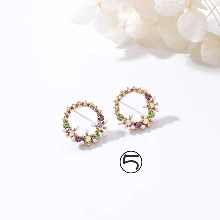 Flower 5 Корейское модное милое украшение в виде цветка висячие серьги летние милые цветные гирлянды Стразы лепестки серьги для девочек милые ювелирные изделия - Окраска металла: Flower 5