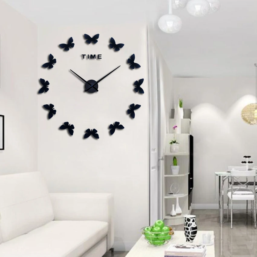 

muhsein New DIY Wall Clock Fashion 3D Super Big size Mirror wall sticker Clock Home Decoration Butterfly styling Free Shipping