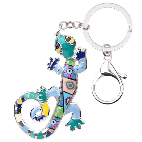Bonsny эмалированный сплав ящерица Gecko брелок для ключей брелок сумка Шарм брелок аксессуары Горячая новинка Животные украшения для женщин - Цвет: Blue