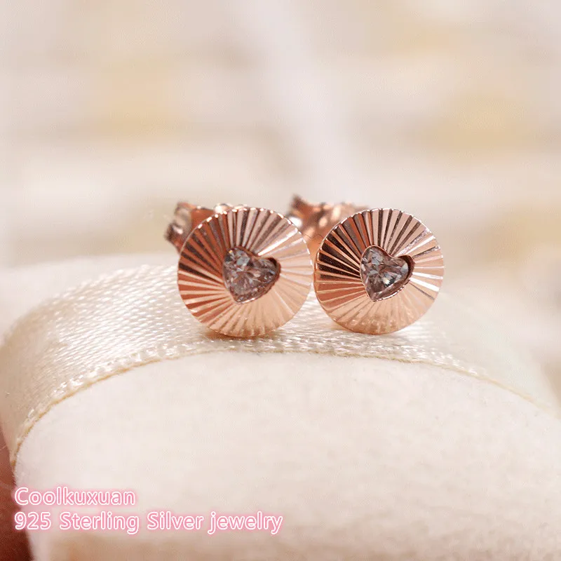 

Summer 100% 925 Sterling Silver Vintage Fans Earrings, Rose gold colour & Clear CZ Original European Style Brand Jewelry