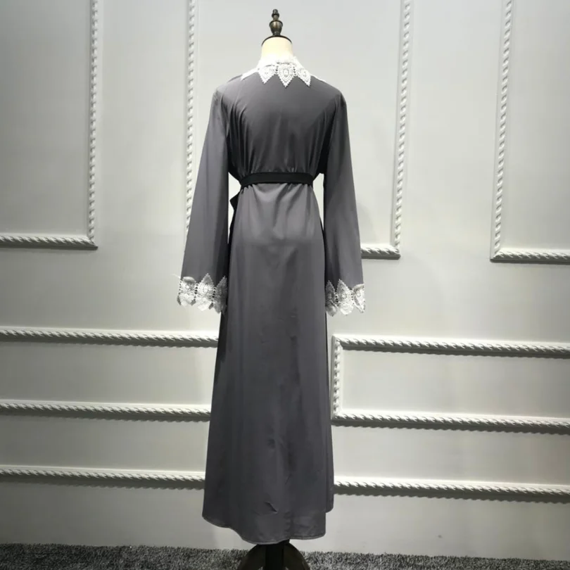 Мусульманская Мода Кардиган abaya кружевное платье женское кимоно листья