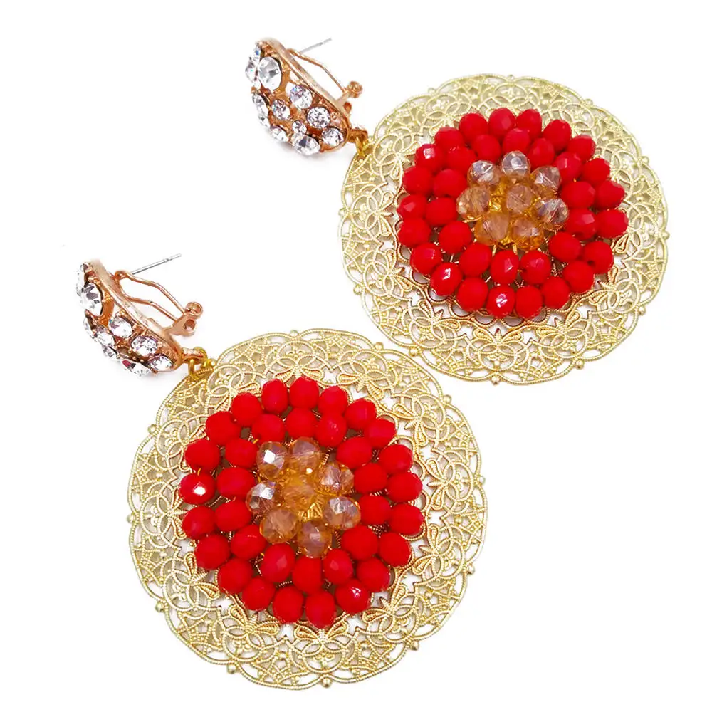 Fashion Opaque Red and Champagne Gold AB African Wedding Beads Necklace Bracelet Earrings Nigerian Jewelry Set for Women 9PHK06 | Украшения