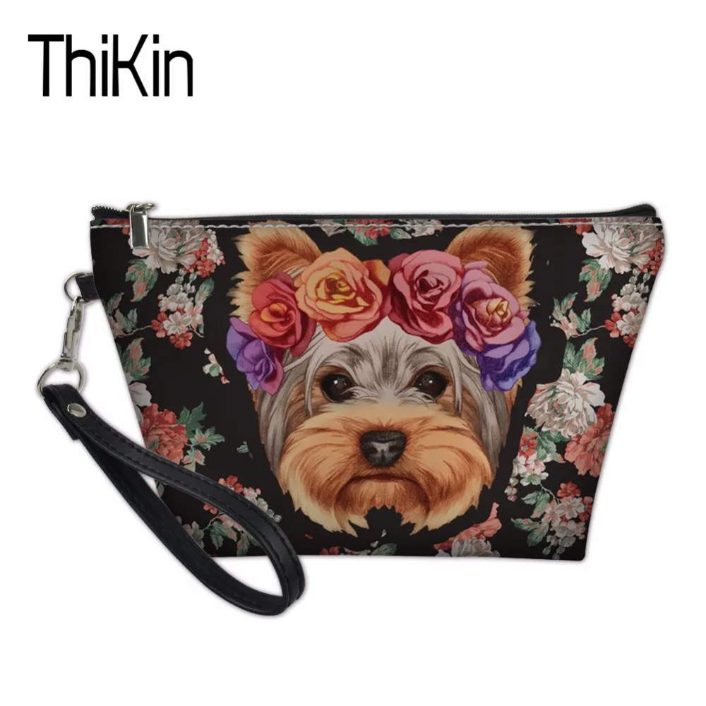 THIKIN косметички для дам косметичка макияжа Youkshire Terrier с рисунком органайзеры сумки