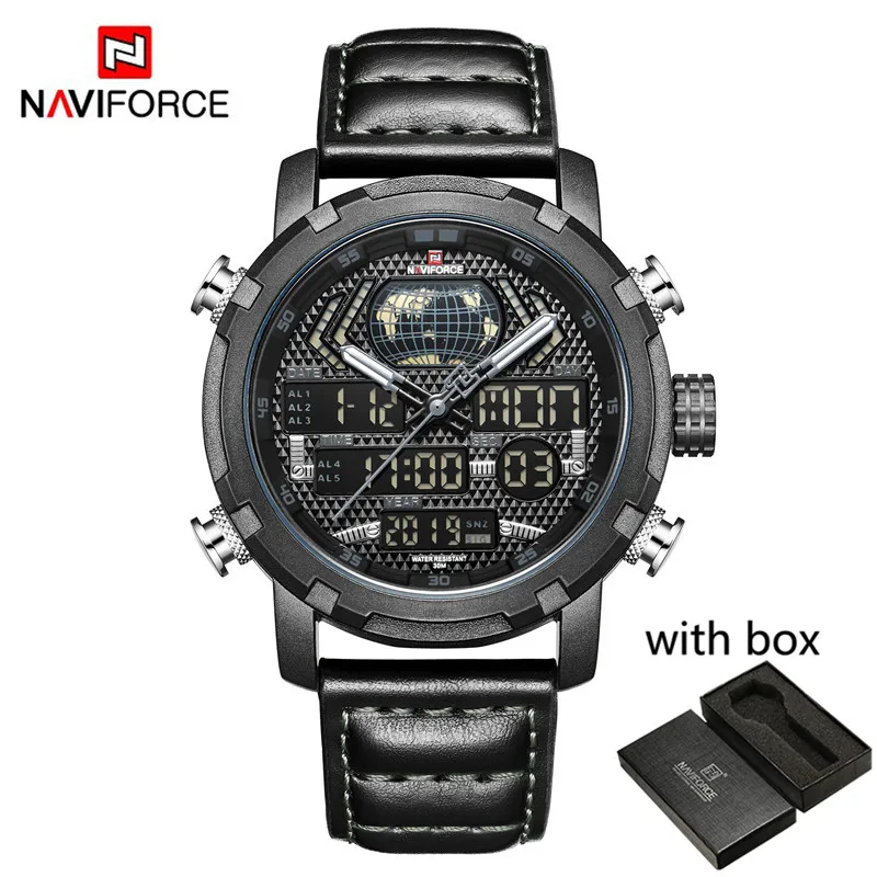 NA9160BGYB with box NAVIFORCE часы Мужские лучший бренд класса люкс цифровые аналоговые спортивные наручные часы военные из натуральной кожи мужские часы Relogio Masculino 9160 - Цвет: NA9160BGYB with box