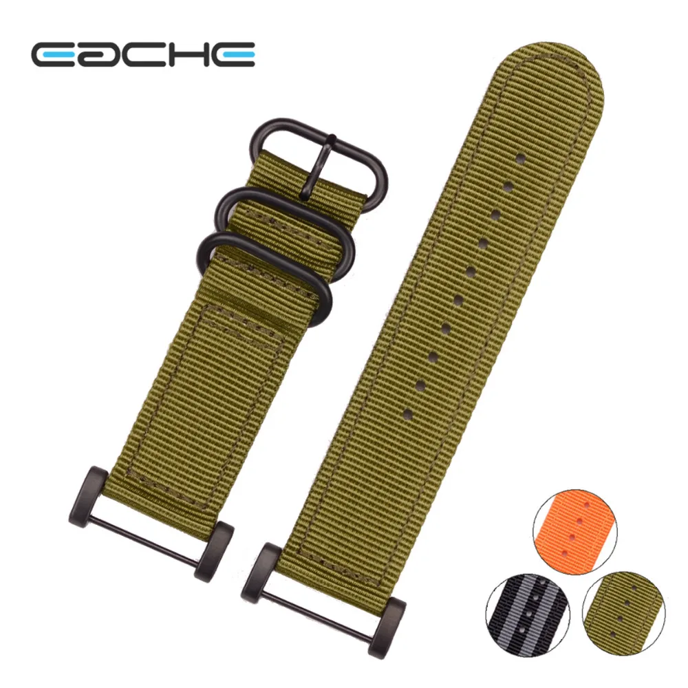 

EACHE Watch Band With SUUNTO Adapater 24mm Orange Green Black 3 Rings Black Clasps Fabric Straps