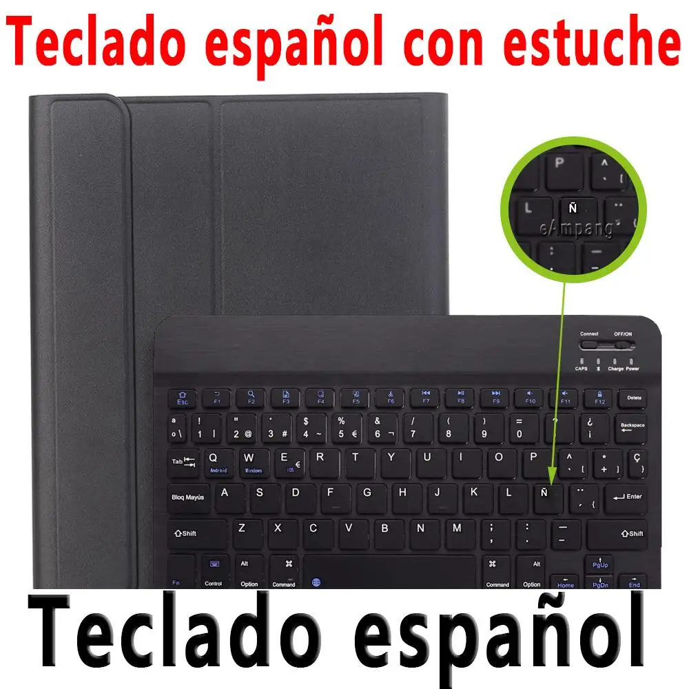 Spanish Keyboard Для iPad чехол с клавиатурой и карандашом для iPad 9,7 5th 6th Generation Air 1 2 Русский Испанский чехол для клавиатуры - Цвет: Spanish Keyboard
