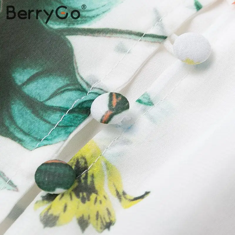 BerryGo Boho Цветочный Принт Женский Игровой костюм Кружевной рюшами Летний Пляжный