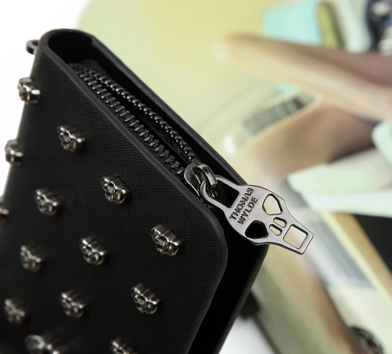 2016 Мода Женщины Черепа Кошельки Дамы Напульсники Сумки Длинные женщины