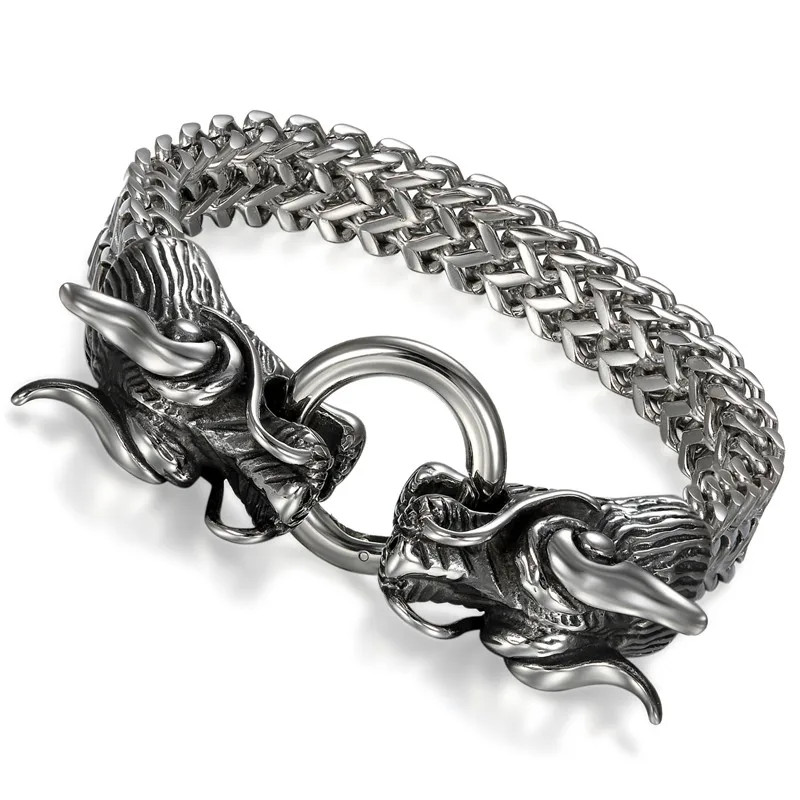 Мужской браслет Boniskiss из нержавеющей стали с двойным драконом|pulseira masculina|dragon