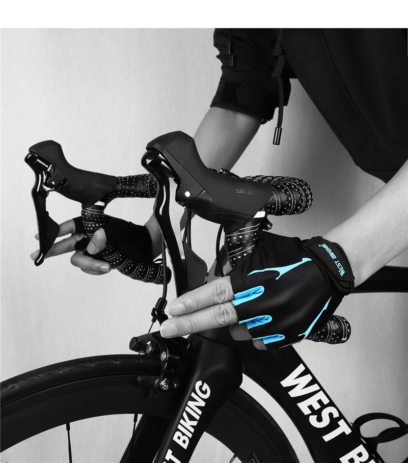 WEST BIKING мужские воздухопроницаемые велосипедные перчатки, велосипедные перчатки с полупальцами для женщин, анти-шоковые гелевые велосипедные перчатки с силиконовым покрытием для горного велосипеда