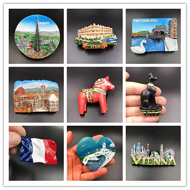 

fridge magnet souvenir Sweden dubai France Versailles Italy Egypt Austria Greece resin refrigerator paste magnetic